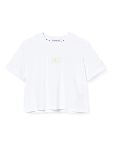 Calvin Klein CK Badge Cropped tee Camiseta, Blanco, M para Mujer