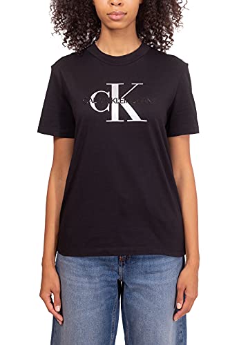 Calvin Klein Jeans Camiseta de Monograma Brillante, CK Black, M para Mujer