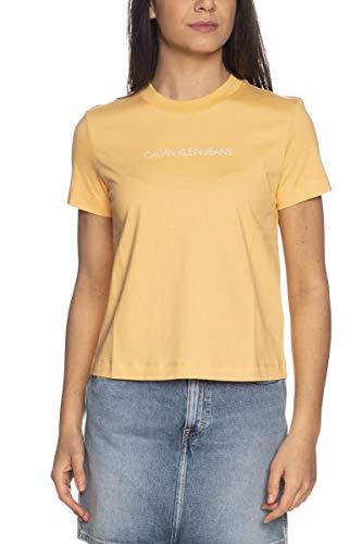 Calvin Klein Jeans Camiseta institucional encogida Cuello Abierto, Crushed Orange, XL para Mujer