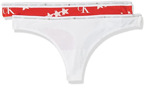 Calvin Klein Tanga 2 Unidades, White/45 Star Print, S (Pack de 2) para Mujer