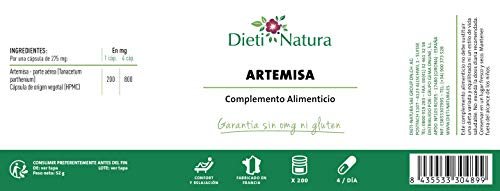 Camamila de los Huertos (Artemisa) 200 cápsulas de Dieti Natura. En caso de dolor de cabeza [Fabricado en Francia][Garantía Sin OGM ni Gluten] (Bote de 200 cápsulas)