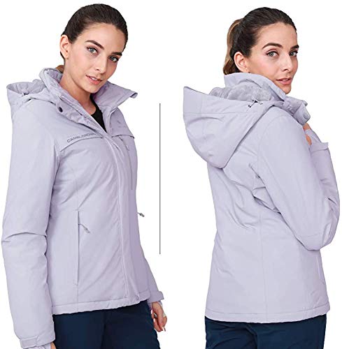 CAMEL CROWN Chaqueta Impermeable con Capucha para Mujer A Prueba de Viento Chaqueta de Esquí con Forro Polar Jacket Invierno para Montaña Acampada Viajes Snowboard Deportes