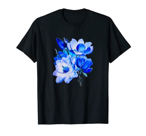 Camisa estética hermosa azul magnolia flor floral amante Camiseta
