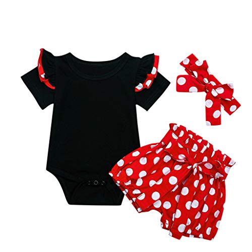 Camisa sin Mangas Floral + Pantalones Cortos + Cintas de Pelo Conjunto Verano Ropa para Ninas Bebe (6-12 Meses, Rojo)