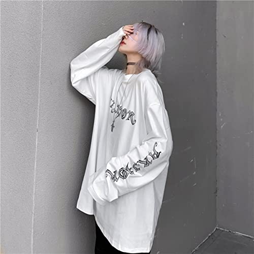 Camiseta con gráfico de Terror de Dibujos Animados góticos, Camiseta Holgada de Estilo Punk japonés con Estampado de Personajes para Mujer, Camisetas de Calle Harajuku (Blanco, XL)