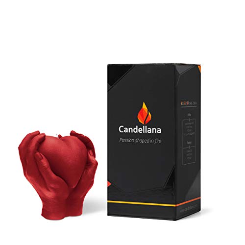 Candellana vela corazón mano | Altura: 16 cm | Rojo | Tiempo de combustión 35h | El tamaño de la vela es igual a 1:1 de la mano real | Hecho a mano en EU