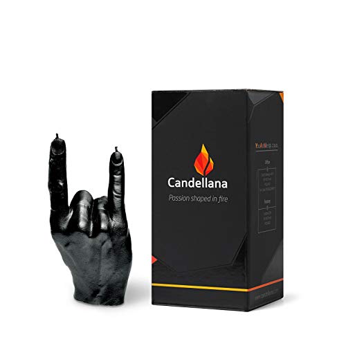 Candellana vela mano Rock | RCK | Altura: 19,2 cm | Negro Metalizado | Tiempo de combustión 30h | El tamaño de la vela es igual a 1:1 de la mano real | Hecho a mano en EU