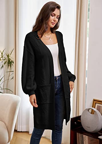 Cardigans Punto para Mujer Elegante Manga Larga con Frente Abierto Outerwear Negro L