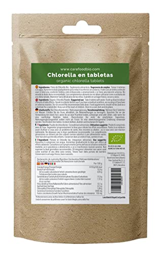 Carefood Chlorella Ecológica de pared celular rota, Vegano y libre de pesticidas y químicos, Superalimento 100% Chlorella Pyrenoidosa - 300 tabletas para 100 días |