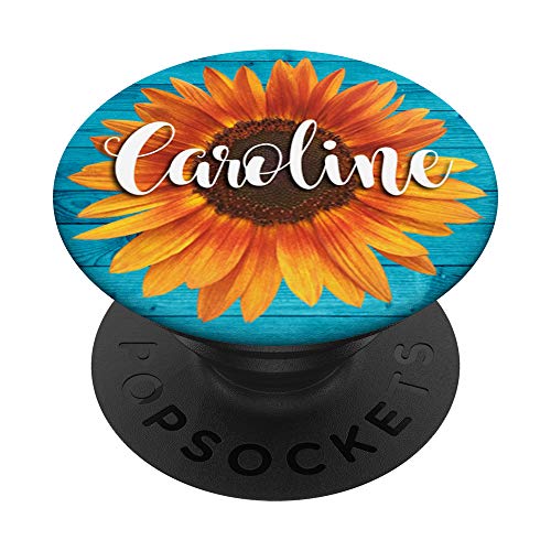 Caroline Name-Sunflower-Aqua Regalo estético para mujeres y niñas PopSockets PopGrip Intercambiable