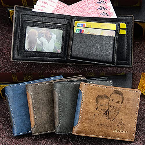 Cartera con Foto Tallada Personalizada Personalizada, Color de Contraste Informal, Billetera Horizontal para Hombre, Regalo del día del Padre (marrón Claro)