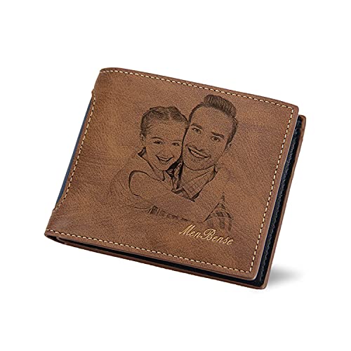 Cartera con Foto Tallada Personalizada Personalizada, Color de Contraste Informal, Billetera Horizontal para Hombre, Regalo del día del Padre (marrón Claro)