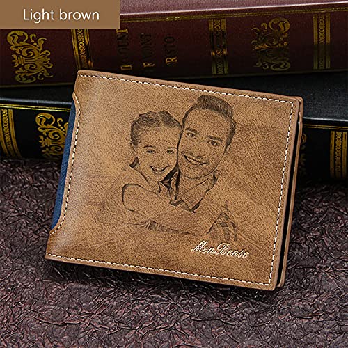 Cartera con Foto Tallada Personalizada Personalizada, Color de Contraste Informal, Billetera Horizontal para Hombre, Regalo del día del Padre (marrón Claro)