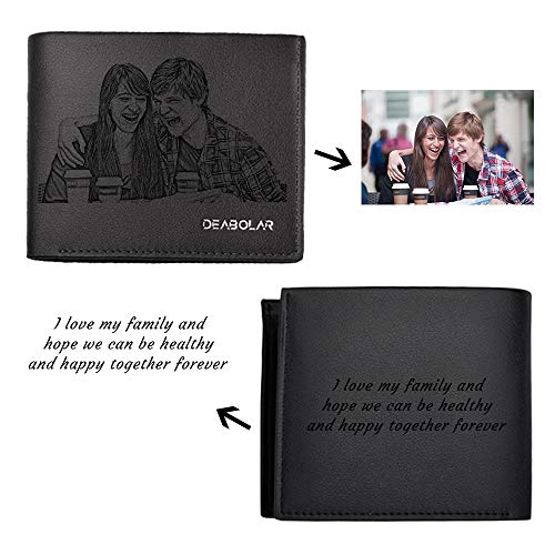 Cartera Personalizada con Foto para Hombre, Cartera Grabada Personalizada, Regalos Personalizados para Hombres, Padres, Maridos E Hijos (Estilo Horizontal Negro)