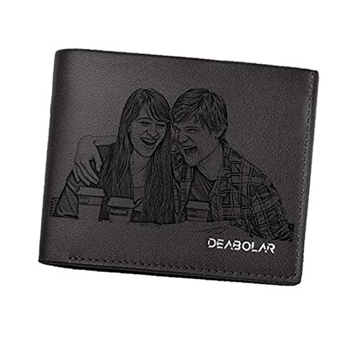 Cartera Personalizada con Foto para Hombre, Cartera Grabada Personalizada, Regalos Personalizados para Hombres, Padres, Maridos E Hijos (Estilo Horizontal Negro)