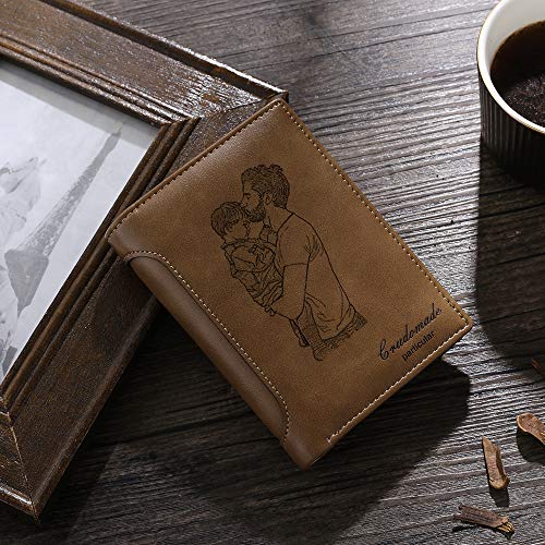 Carteras de Fotos Personalizadas Monedero de Cuero para Hombres con Fecha de Texto Tarjetas Grabadas Cartera para Familia Amigo Son Regalo para día de San Valentín Día de los Padres (Carteras 1)