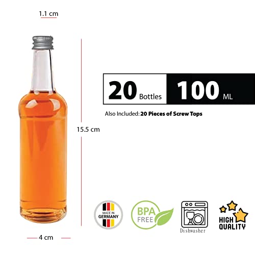 casavetro Clear Screw Top Botellas de Vidrio vacías 100 ml - Tapas giratorias Recargables Reutilizables - Tapa de Metal Ajustada al Aire para Kombucha Home Brewing Gin Aceite Vinagre (20 x 100 ml)