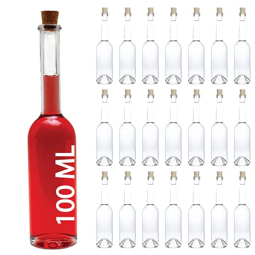 Casavetro Tapón de corcho transparente Botellas de vidrio vacías 100 ml - Tapas de corcho recargables reutilizables - Apretado al aire para endrinas Gin Aceite Vinagre Cerveza Vino Sidra(20 x 100 ml)