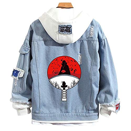 CBBI-WCCI Chaqueta de Unisex Cosplay Uchiha Sasuke Sudaderas con Capucha Chaqueta Vaquera Abrigo Sudadera con Capucha CosplayCostumee JeanJacket (Azul, S / 145-155cm)