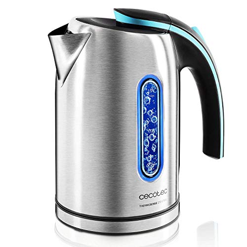 Cecotec Hervidor de Agua Eléctrico ThermoSense 270 Steel. 1,7 litros, Libre de BPA, 2200 W de Potencia, Base 360º, Filtro Antical Desmontable, Doble Sistema de Seguridad, Acero Inoxidable