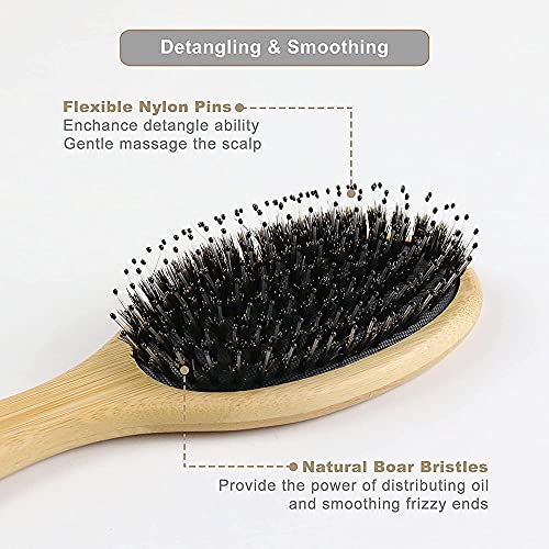 Cepillo para el pelo de bambú y cerdas de jabalí, Naturales de Madera Genial para desenredar el cabello para todo tipo de cabello para desenredar y desenredar el cabello, para mujeres, hombres y niños