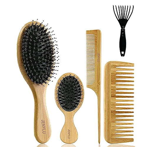 Cepillo para el pelo de bambú y cerdas de jabalí, Naturales de Madera Genial para desenredar el cabello para todo tipo de cabello para desenredar y desenredar el cabello, para mujeres, hombres y niños