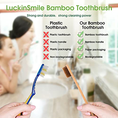 Cepillos de Dientes de Bambú, LuckinSmile Pack 12 Cepillo de Dientes en 6 Colores para Toda La Familia, Cepillo Dientes Fáciles Distinguir, Cepillo Dientes Bambu Ecológico, 100% Biodegradable,Sin BPA