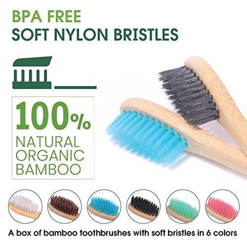 Cepillos de Dientes de Bambú, LuckinSmile Pack 12 Cepillo de Dientes en 6 Colores para Toda La Familia, Cepillo Dientes Fáciles Distinguir, Cepillo Dientes Bambu Ecológico, 100% Biodegradable,Sin BPA