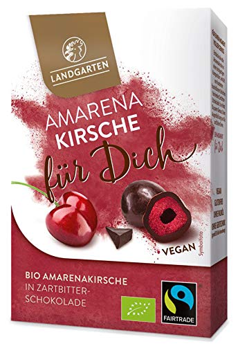 Cerezas amarena liofilizadas y sin gluten en chocolate negro BIO 90 g - LANDGARTEN