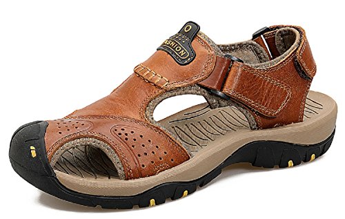 CH - Sandalias de piel para hombre y niño, deportivas y para exteriores, cerradas, cómodas, transpirables, color Marrón, talla 45 EU