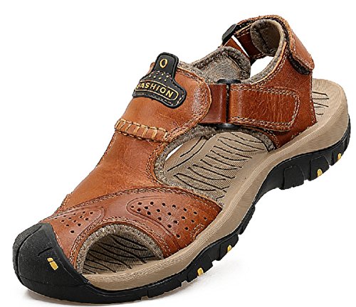 CH - Sandalias de piel para hombre y niño, deportivas y para exteriores, cerradas, cómodas, transpirables, color Marrón, talla 45 EU