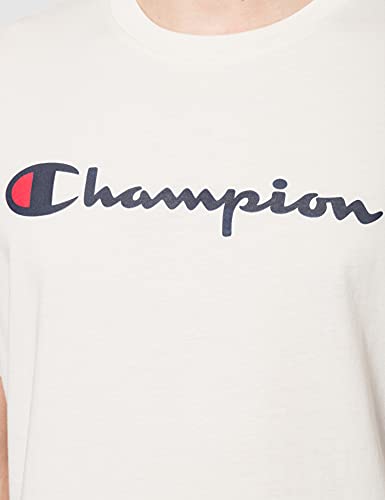 Champion Classic Logo Crewneck T-Shirt Camiseta, Blanco Hueso, S para Hombre