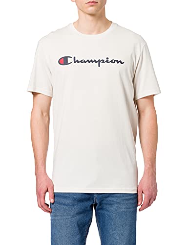 Champion Classic Logo Crewneck T-Shirt Camiseta, Blanco Hueso, S para Hombre