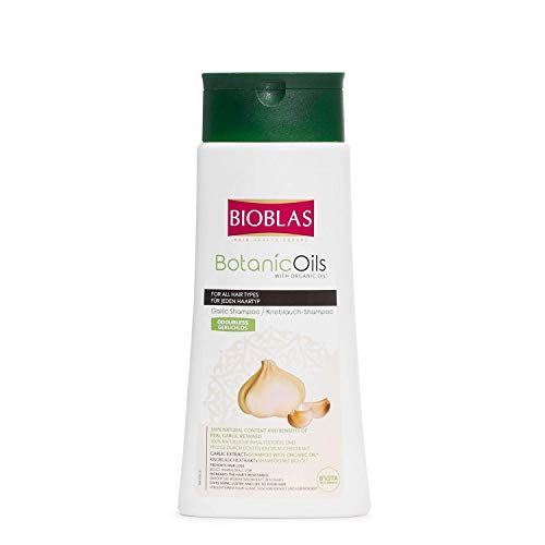 Champú de ajo de Bioblas Botanic Oils, inodoro, y dermatológicamente probado, anticaída del pelo, acelera el crecimiento y reduce la pérdida de pelo, para mujeres y hombres, con aceite bio, 360 ml