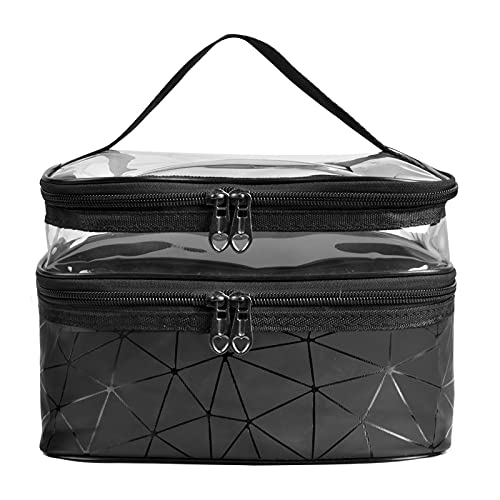 Changrongsheng Neceser de Viaje para Maquillaje, Bolso de Cosméticos Mujeres, Organizador Bolsa de Aseo Impermeable, Estuches de Maquillaje, Neceser de Maquillaje Portátil, Artículos de Tocador, Negro