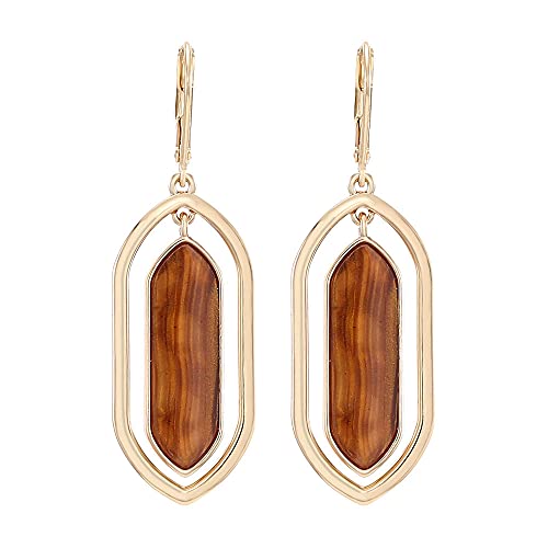 Chaps Women's Gold Tone and Tigers Eye Orbital Drop Earrings, One Size