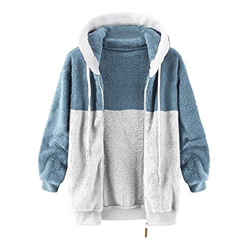 Chaqueta de Invierno Mujeres de Lana Suéter con Capucha Cremallera Chaqueta Sherpa Esponjosa Con Bolsillos Abiertos Suéter Abrigo de Algodón Manga Larga de Las Señoras Parka Top Informal