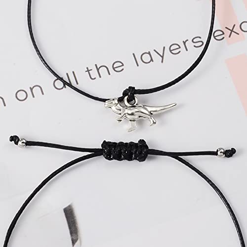 CheersLife 2 Piezas Dinosaurio Pareja Amistad Pulsera Cuerda Cordón Ajustable Amuleto De La Suerte Joyería Trenzada Hecha a Mano Para Mejor Amigo Regalo Para Pareja Madre Hija Regalo De San Valentin