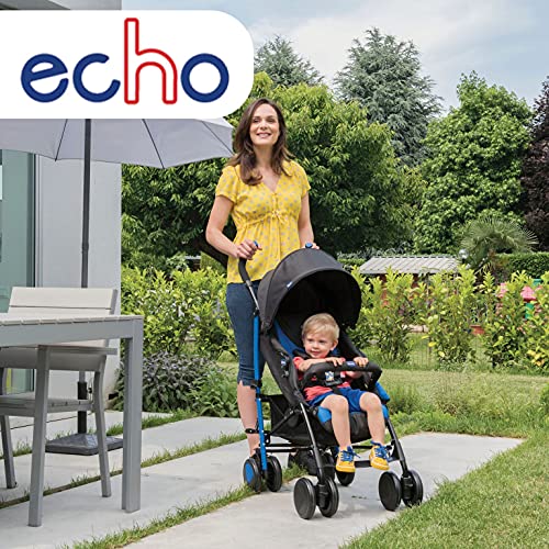 Chicco Echo Silla de Paseo Ligera y Plegable desde 0 Meses hasta 22 Kg, Carrito Bebé Compacto y Reclinable con Apoyabrazos, Posición para Dormir, Cierre Paraguas y Parasol Ajustable - Azul (Mr. Blue)