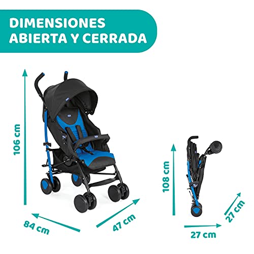 Chicco Echo Silla de Paseo Ligera y Plegable desde 0 Meses hasta 22 Kg, Carrito Bebé Compacto y Reclinable con Apoyabrazos, Posición para Dormir, Cierre Paraguas y Parasol Ajustable - Azul (Mr. Blue)