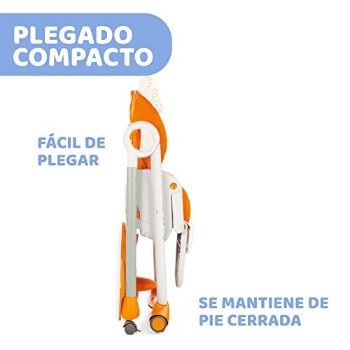 Chicco Polly2Start Trona y Hamaca para Bebés 0 Meses - 3 Años (15 kg), Trona Ajustable, Transformable y Compacta con 4 Ruedas, Respaldo Reclinable - Naranja (Fancy Chicken)