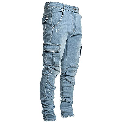 Chickwin Vaqueros Hombre Regular Recta, Classic Stretchy Bootcut Confort Jeans Elasticos Ajuste Relajado Bolsillo Grande Denim Casuales Pants (Azul,XXL)