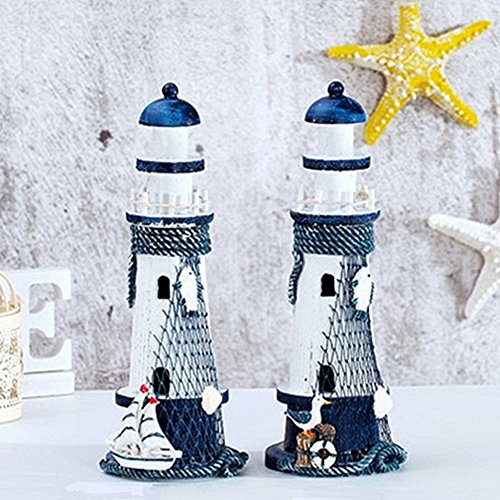 chytaii Faro Decoración Faro Resina Faro con Redes de Fischer Carcasa Deko Mediterráneo estilo casa decoración Velero Gaviota Weiß + Blau 2