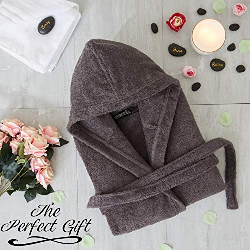 CityComfort Albornoz Mujer Baño, Ropa Mujer 100% Algodon, Bata de Casa Mujer con Capucha Suave y Absorbente, Regalos para Mujer y Chica Adolescente Talla S - XL (Carbón Gris con Capucha, S)