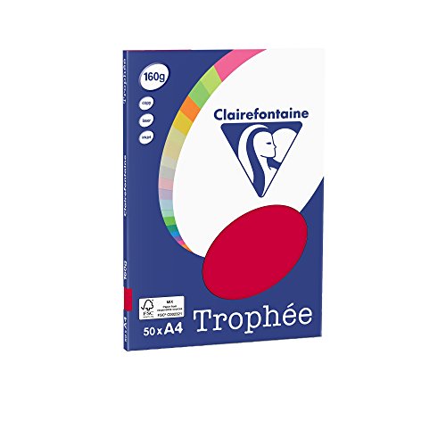 Clairefontaine 4162C - Personal Paper Pack TROPHÉE A4 de 160gr 50 Hojas Rojo grosella