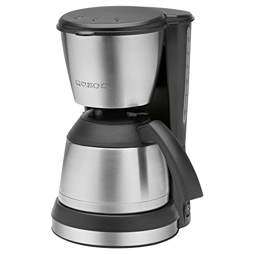 Clatronic KA 3563 - Cafetera eléctrica de goteo automática con jarra termo, máquina café de filtro capacidad 8 a 10 tazas, 1,2 litros, función de mantenedora calor, 870 W, negro y plata