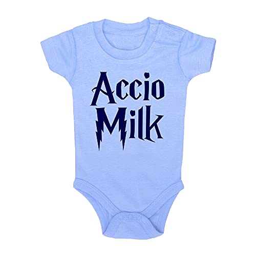 ClickInk Body bebé Accio milk. Regalo bebé. Regalos para bebés. Regalo divertido. Regalo original. Bebé friki. Regalo friki. Body friki. Body bebé algodón. Manga corta. (Azul, 6 meses)