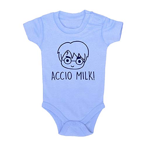 ClickInk Body bebé Accio milk. Regalo bebé. Regalos para bebés. Regalo divertido. Regalo original. Bebé friki. Regalo friki. Body friki. Body bebé algodón. Manga corta. (Azul, 3 meses)