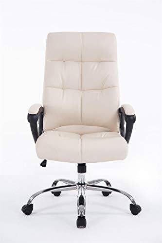 CLP Silla De Oficina Poseidon XXL En Simil Cuero con Base De Metal & Ruedas I Silla De Escritorio Ergonómica & Giratoria, Color:Crema