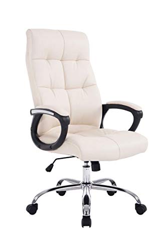 CLP Silla De Oficina Poseidon XXL En Simil Cuero con Base De Metal & Ruedas I Silla De Escritorio Ergonómica & Giratoria, Color:Crema